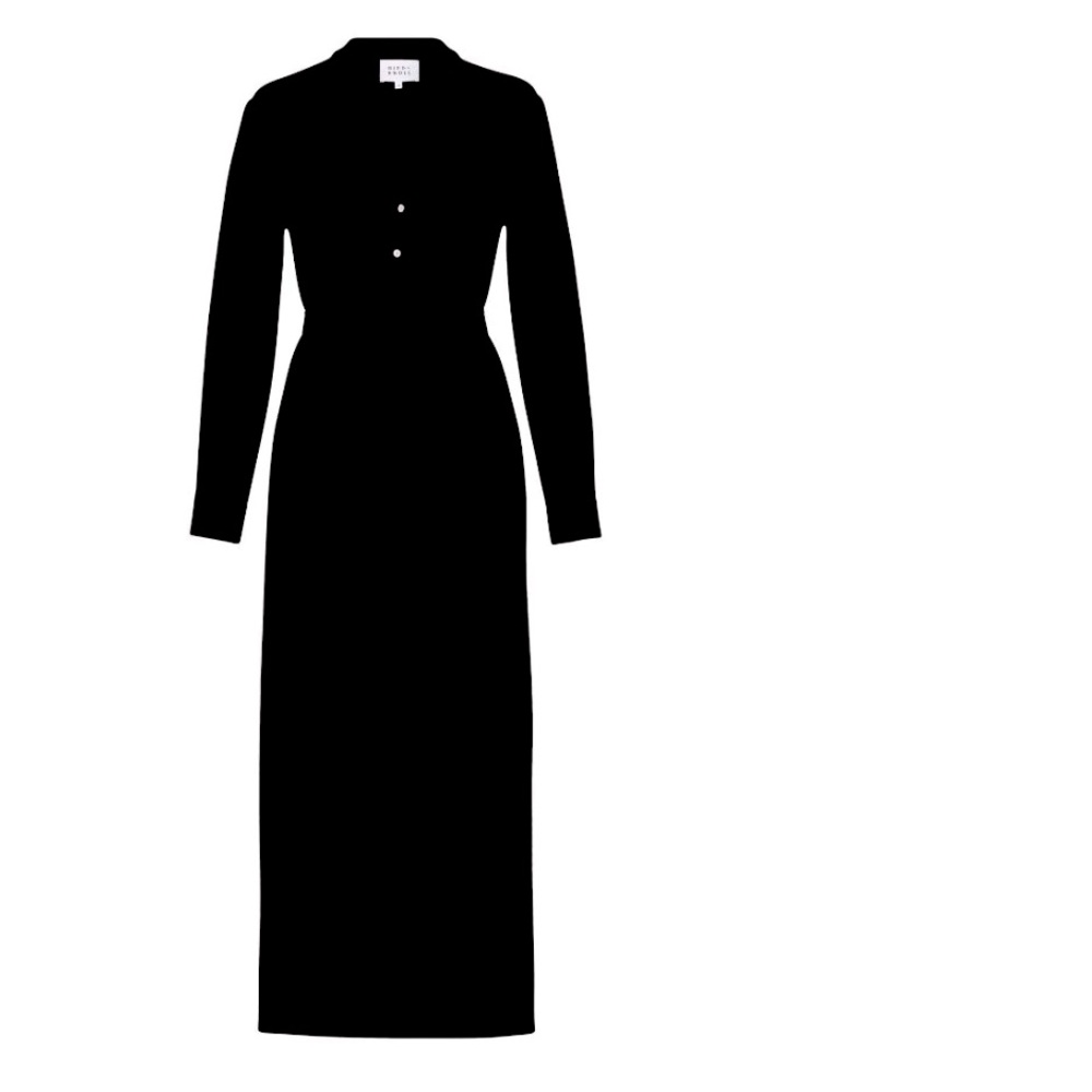 Bird & Knoll | Frieda shirtdress in black | Size Small |